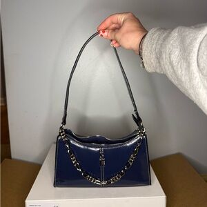 Steve Madden Navy Patent Shoulder Bag with Chain Accent